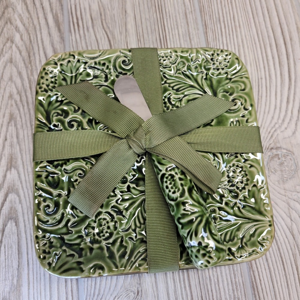 Grasslands Road Just A Taste 4 Appetizer Cheese Plate Set Square Green 6 in - Picture 3 of 6